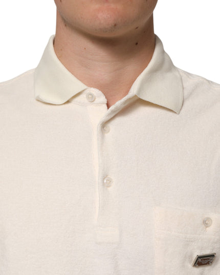 Dolce & Gabbana Ivory Cotton Terry Logo Pocket Polo T-shirt