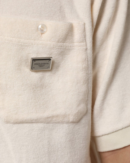 Dolce & Gabbana Ivory Cotton Terry Logo Pocket Polo T-shirt