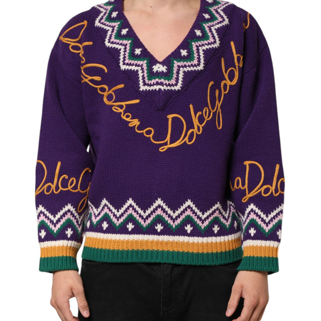Dolce & Gabbana Purple Wool DG Logo Men Knit Pullover Sweater