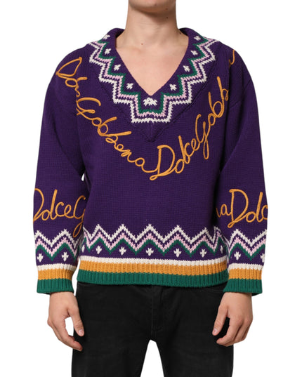 Dolce & Gabbana Purple Wool DG Logo Men Knit Pullover Sweater