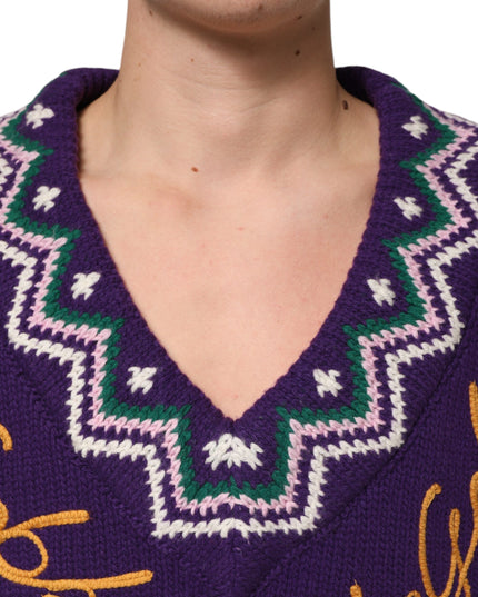 Dolce & Gabbana Purple Wool DG Logo Men Knit Pullover Sweater