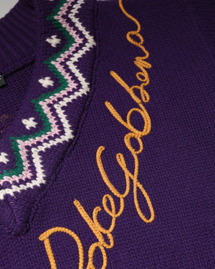 Dolce & Gabbana Purple Wool DG Logo Men Knit Pullover Sweater