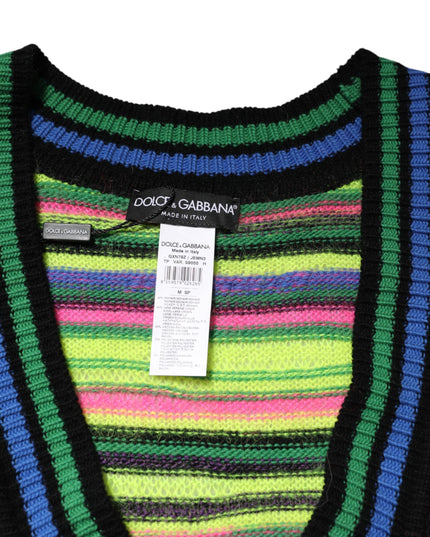 Dolce & Gabbana Multicolor DG Logo V-Neck Knit Pullover Sweater