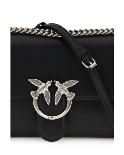 PINKO Black Calf Leather Bos Taurus Shoulder Bag