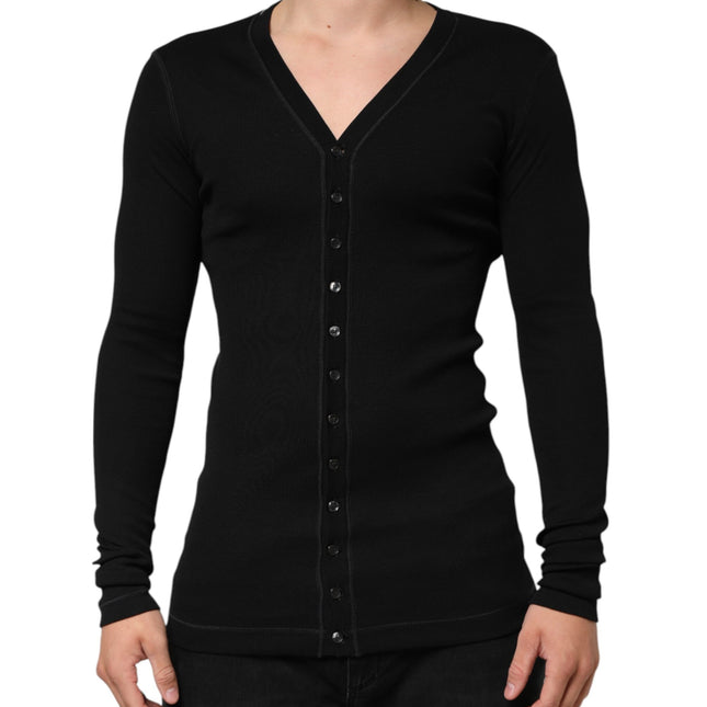Dolce & Gabbana Black Cotton Button Up Men Cardigan Sweater