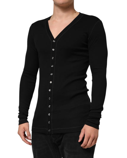 Dolce & Gabbana Black Cotton Button Up Men Cardigan Sweater