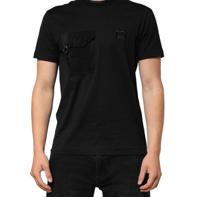 Dolce & Gabbana Black Cotton Embroidered DG Logo Pocket T-shirt