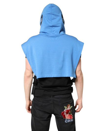 Dolce & Gabbana Blue Cotton Hooded Men Sportswear One Size Vest