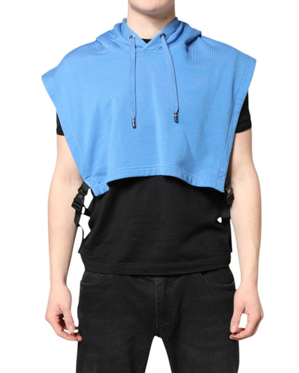 Dolce & Gabbana Blue Cotton Hooded Men Sportswear One Size Vest