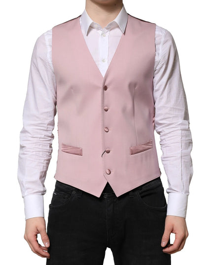 Dolce & Gabbana Pink Wool Dress Formal Men Waistcoat Vest