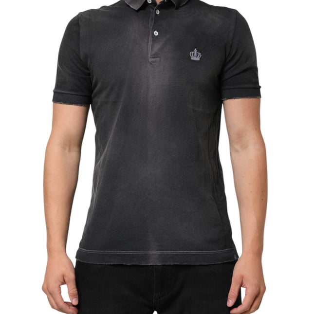 Dolce & Gabbana Gray Cotton Crown Collared Men Polo T-shirt