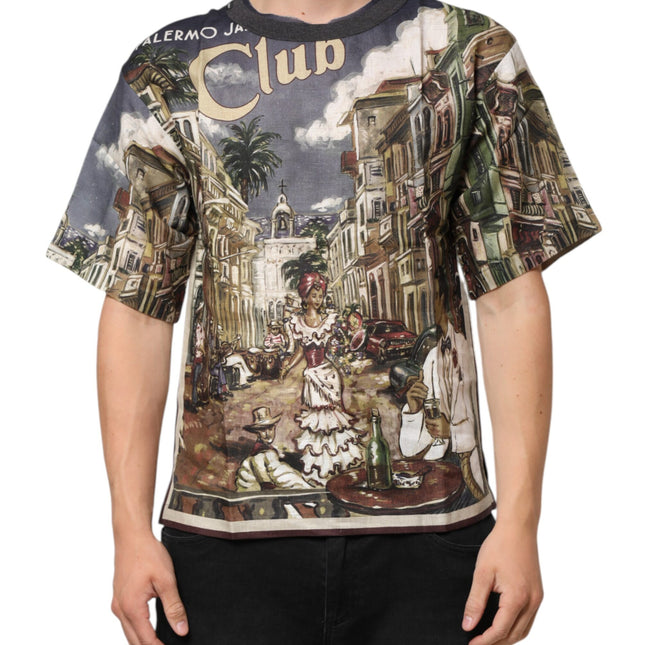 Dolce & Gabbana Palermo Jazz Club Linen Crew Neck Men T-shirt