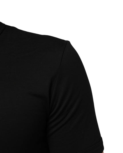 Dolce & Gabbana Black Cotton Plain V-Neck Men Shirt T-shirt