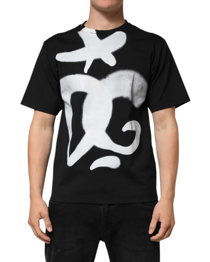 Dolce & Gabbana Black Cotton DG Logo Graffiti Short Sleeve T-shirt