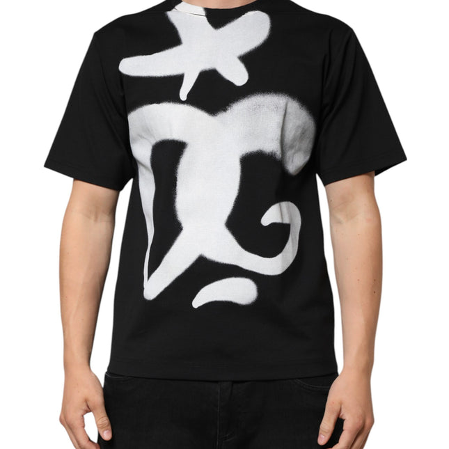 Dolce & Gabbana Black Cotton DG Logo Graffiti Short Sleeve T-shirt