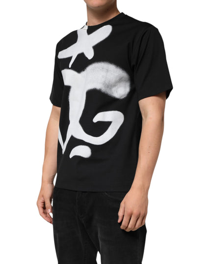 Dolce & Gabbana Black Cotton DG Logo Graffiti Short Sleeve T-shirt