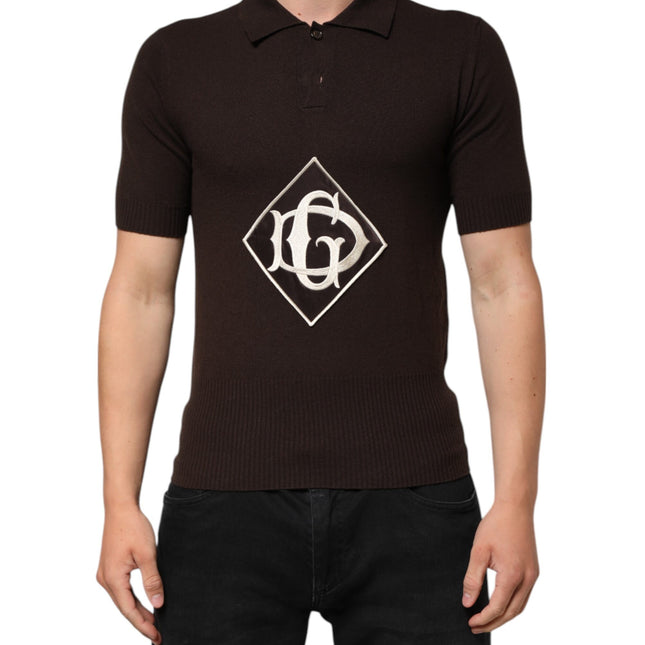 Dolce & Gabbana Brown Wool Logo Embroidered Men Polo T-shirt