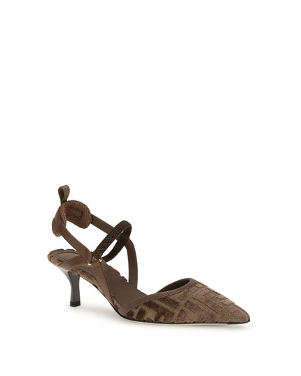 Fendi Brown Fabric Mid Heel Pumps