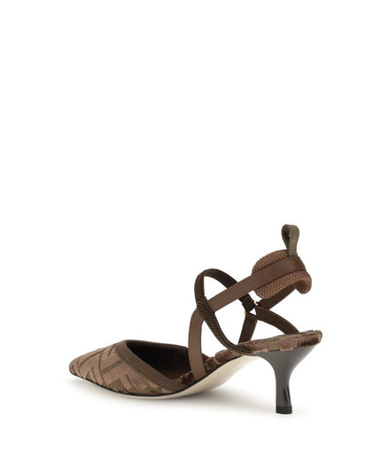 Fendi Brown Fabric Mid Heel Pumps