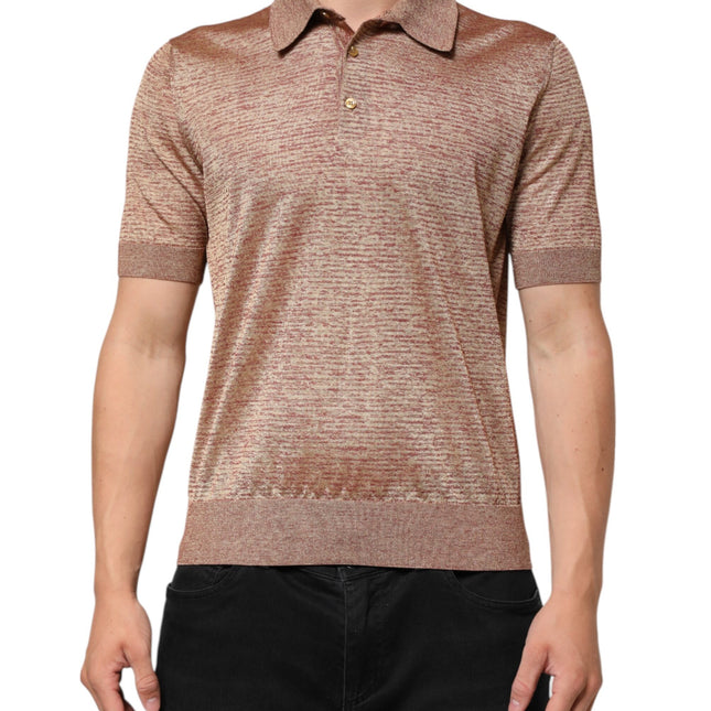 Dolce & Gabbana Brown Silk Textured Short Sleeve Polo T-shirt