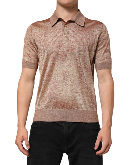 Dolce & Gabbana Brown Silk Textured Short Sleeve Polo T-shirt