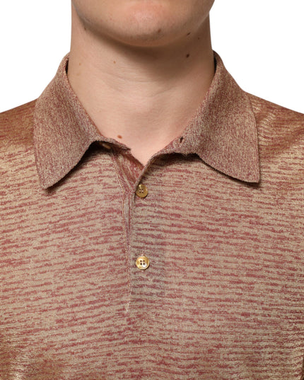 Dolce & Gabbana Brown Silk Textured Short Sleeve Polo T-shirt