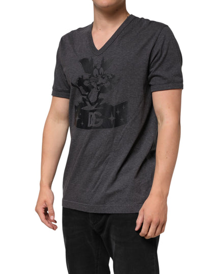 Dolce & Gabbana Black Charcoal DG Logo V-Neck Men T-shirt