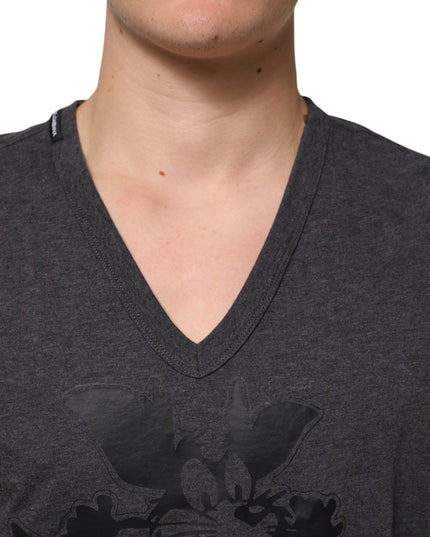 Dolce & Gabbana Black Charcoal DG Logo V-Neck Men T-shirt