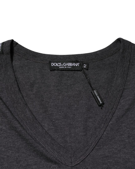Dolce & Gabbana Black Charcoal DG Logo V-Neck Men T-shirt