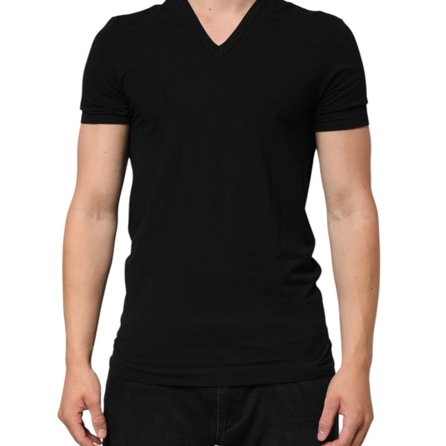 Dolce & Gabbana Black Cotton Slim Fit Men V-Neck Shirt T-shirt