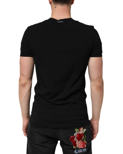 Dolce & Gabbana Black Cotton Slim Fit Men V-Neck Shirt T-shirt