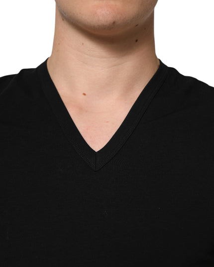 Dolce & Gabbana Black Cotton Slim Fit Men V-Neck Shirt T-shirt