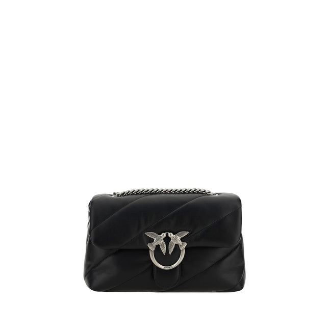 PINKO Black Calf Leather Bos Taurus Shoulder Bag
