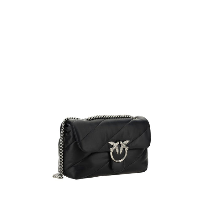 PINKO Black Calf Leather Bos Taurus Shoulder Bag