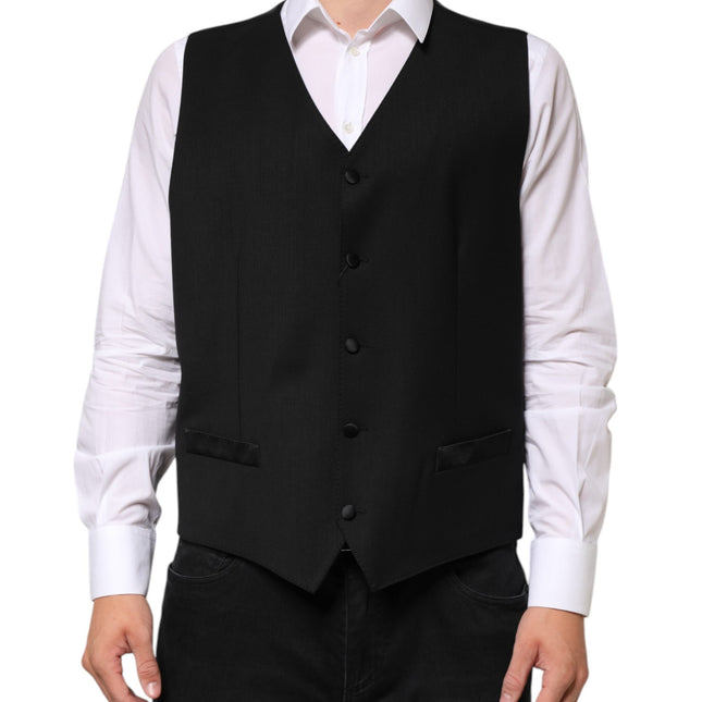 Dolce & Gabbana Black Wool Dress Formal Men Waistcoat Vest