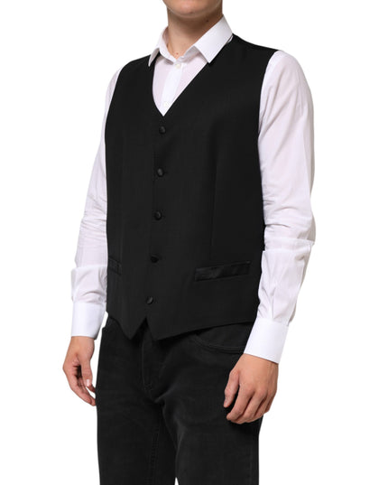 Dolce & Gabbana Black Wool Dress Formal Men Waistcoat Vest