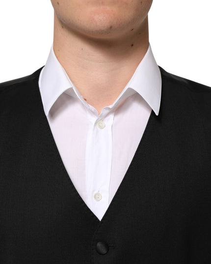 Dolce & Gabbana Black Wool Dress Formal Men Waistcoat Vest