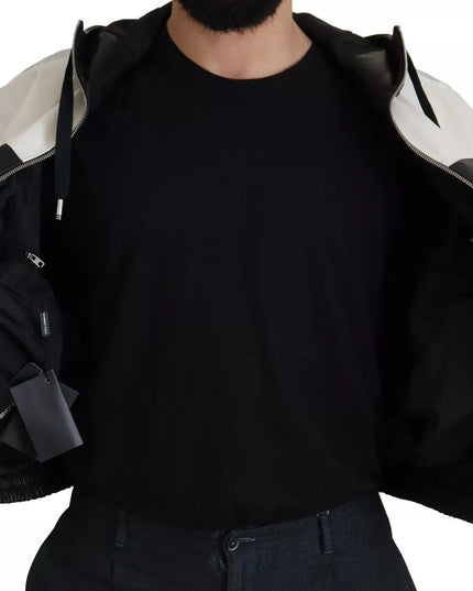 Dolce & Gabbana Black Leather Hooded Blouson Jacket