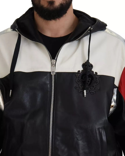 Dolce & Gabbana Black Leather Hooded Blouson Jacket