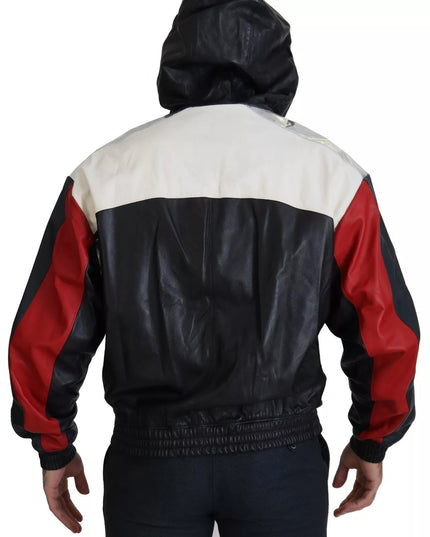 Dolce & Gabbana Black Leather Hooded Blouson Jacket