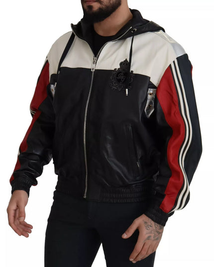 Dolce & Gabbana Black Leather Hooded Blouson Jacket