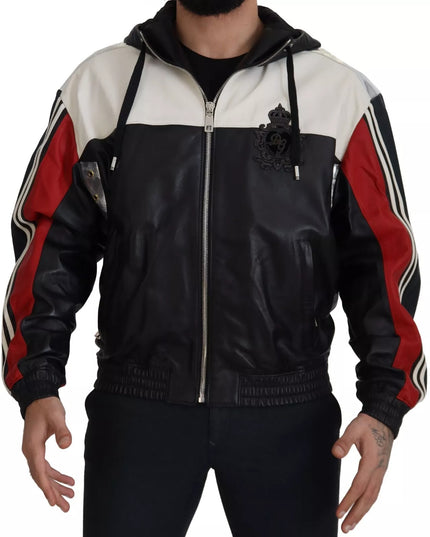 Dolce & Gabbana Black Leather Hooded Blouson Jacket