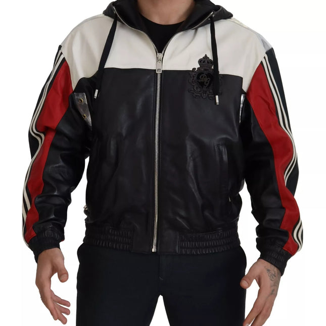 Dolce & Gabbana Black Leather Hooded Blouson Jacket