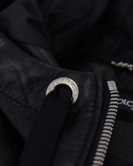 Dolce & Gabbana Black Leather Hooded Blouson Jacket