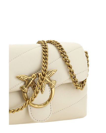 PINKO White Calf Leather Bos Taurus Shoulder Bag