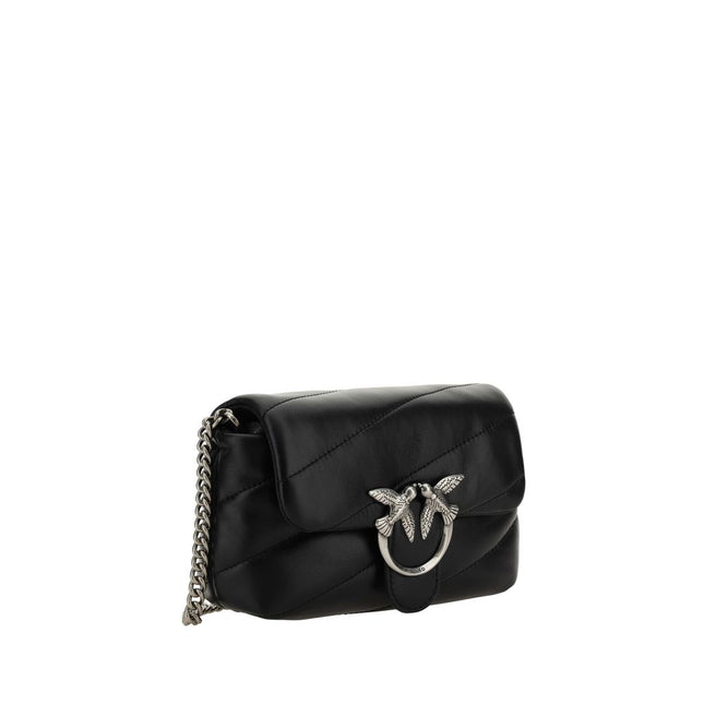 PINKO Black Calf Leather Bos Taurus Shoulder Bag