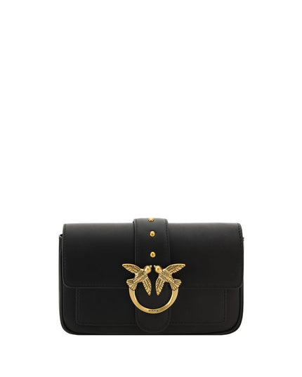 PINKO Black Calf Leather Bos Taurus Shoulder Bag