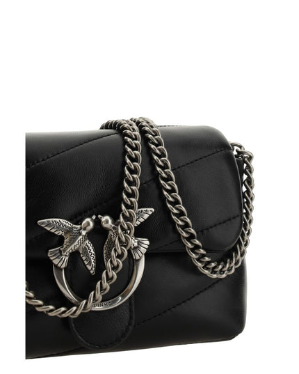 PINKO Black Calf Leather Bos Taurus Shoulder Bag