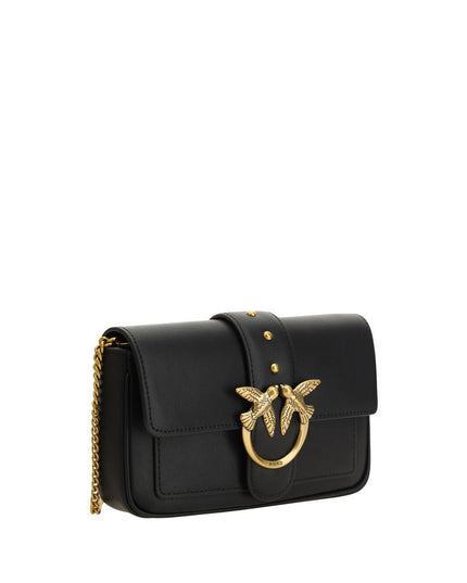 PINKO Black Calf Leather Bos Taurus Shoulder Bag