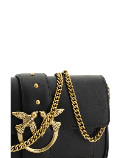 PINKO Black Calf Leather Bos Taurus Shoulder Bag